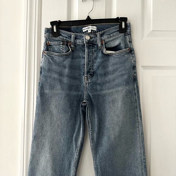 Re/Done Originals 2019 High Rise Stove Pipe Raw Hem Light Wash 25 190-3WSTV27 - Picture 5 of 13